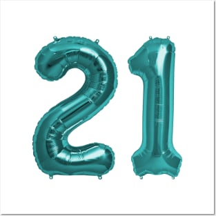 Aqua Blue 21st Birthday Metallic Helium Balloons Numbers Posters and Art